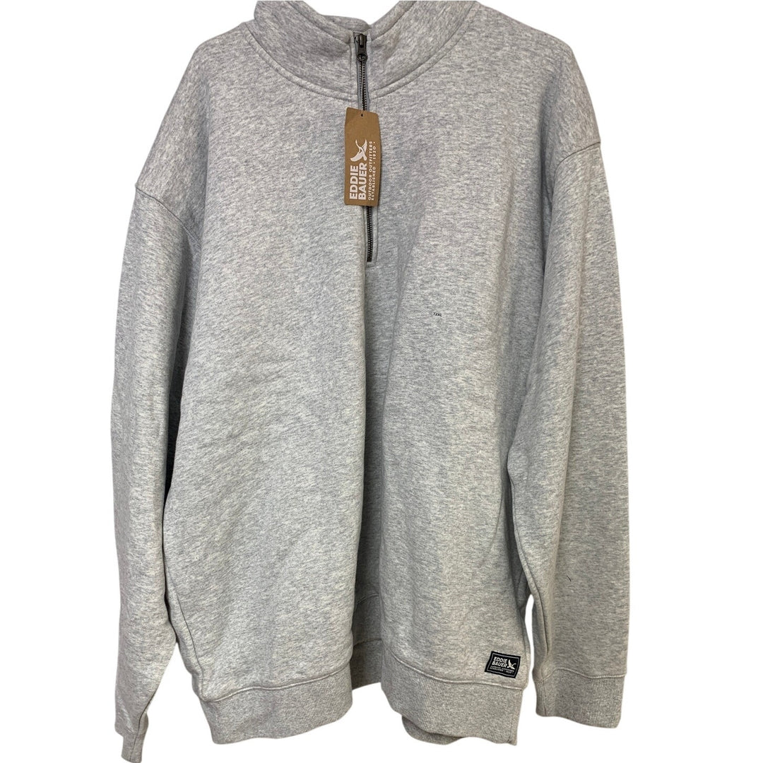 New Eddie Bauer Mens XXL Tall Grey Faux Sherpa Quarter Zip Pullover Sweatshirt
