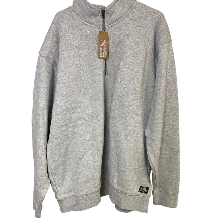 New Eddie Bauer Mens XXL Tall Grey Faux Sherpa Quarter Zip Pullover Sweatshirt