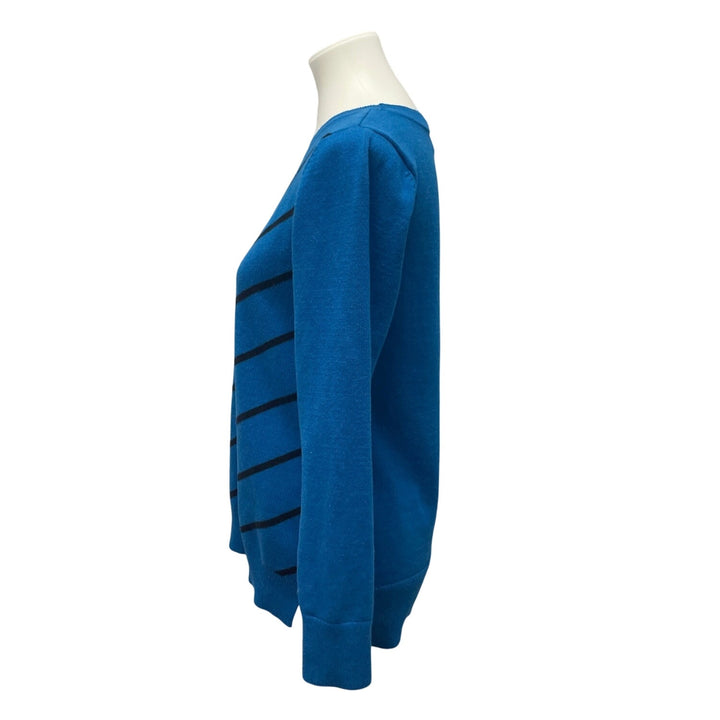 Liz Claiborne Womens Medium 100% Cotton V Stripe Crew Neck Pullover Sweater