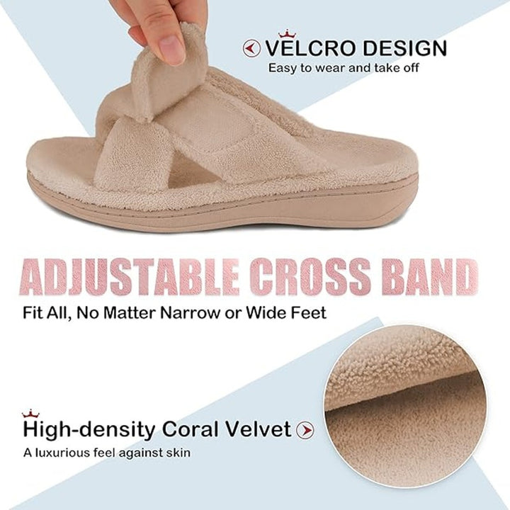 BCSTUDIO Womens Size 9 Tan Hook Loop Slide On Orthotic Arch Support Slippers