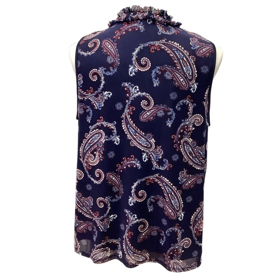 CEst 1946 Womens Large Ruched Paisley Florla Navy Blue Sleeveless Flowy Tank Top