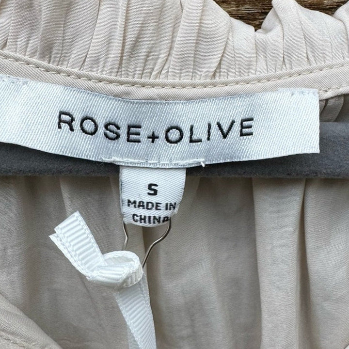 NWT New Rose &amp; Olive Womens Small Tan Flutter Short Sleeve Front Tie Blouse
