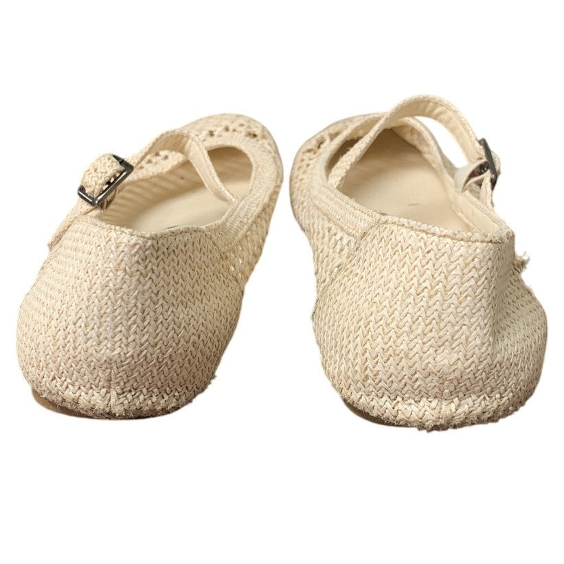 Trary Womens Size 9 Tan Woven Straw Mary Jane Buckle Strap Flat Sandal Shoes