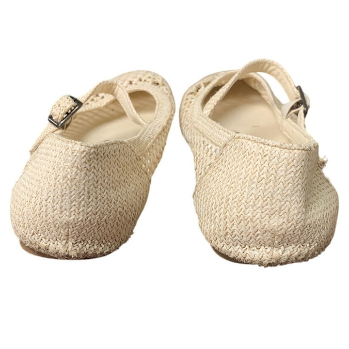 Trary Womens Size 9 Tan Woven Straw Mary Jane Buckle Strap Flat Sandal Shoes