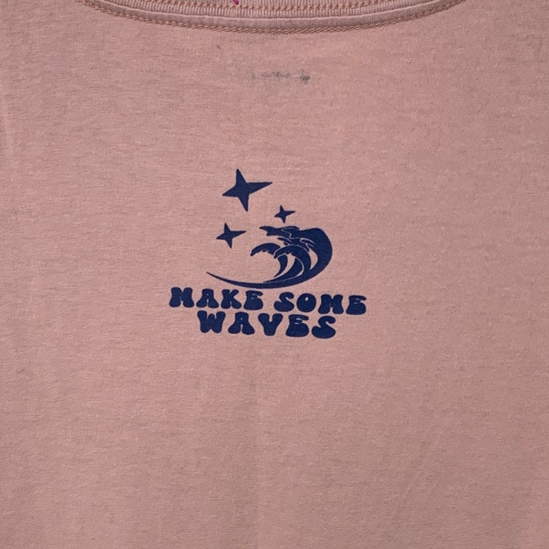 New Upcycled Hand Printed Womens Medium Life Is A Beach Crew Neck Rugged Tee