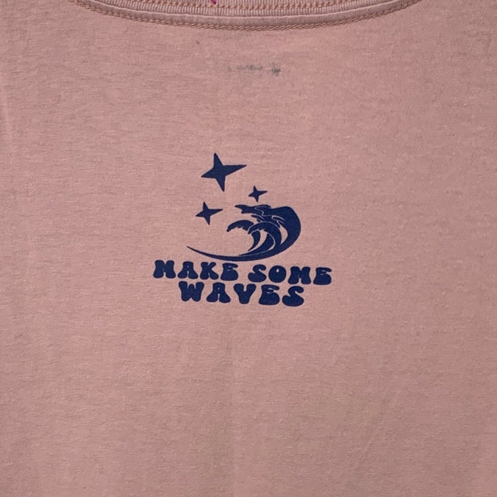 New Upcycled Hand Printed Womens Medium Life Is A Beach Crew Neck Rugged Tee