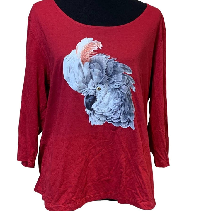Upcycled Hand Printed 1X White Cockatoo Parrot Ukraine Artist Fundraiser Tee