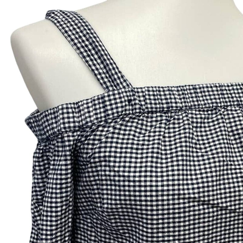 Westport XS Off Shoulder Strappy Gingham Embroidered Flower Long Sleeve Dress