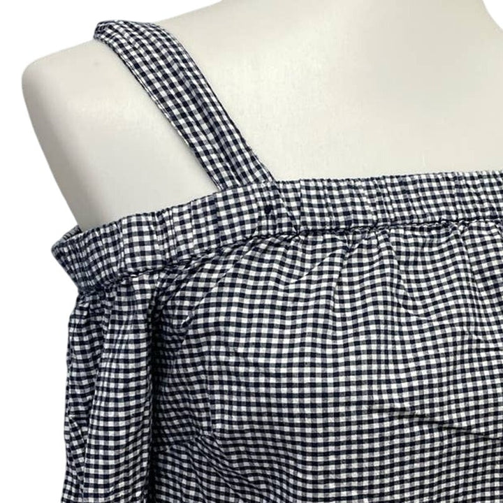 Westport XS Off Shoulder Strappy Gingham Embroidered Flower Long Sleeve Dress