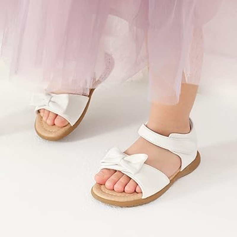 Dream Pairs Toddler Girls Size 8 White Adjustable Hook &amp; Loop Bow Sandals Shoes