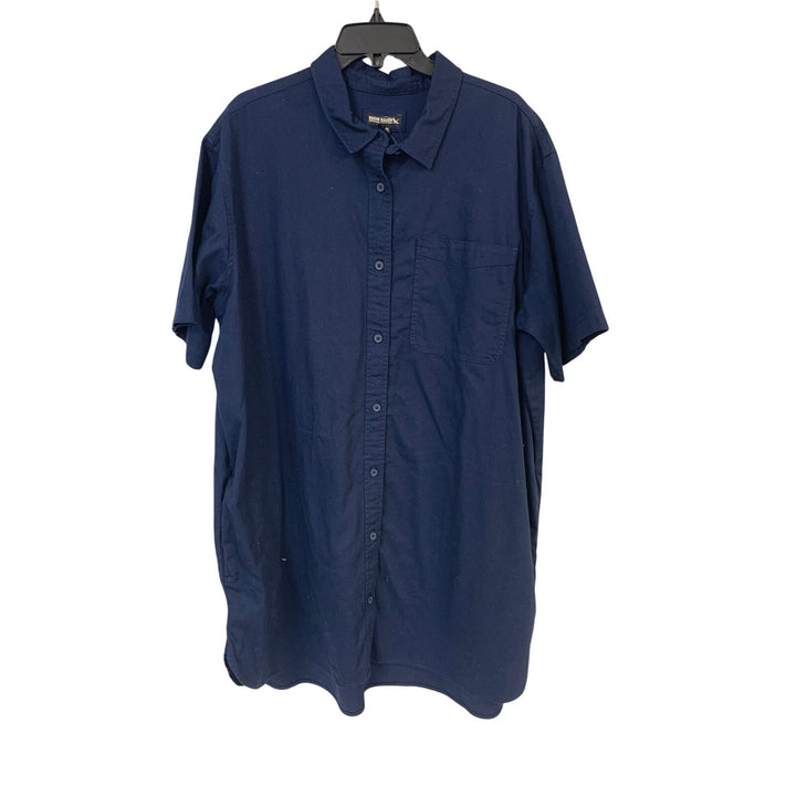 New Eddie Bauer Womens 2XL Navy Blue Everyday 100% Cotton Button Up Shirt Dress
