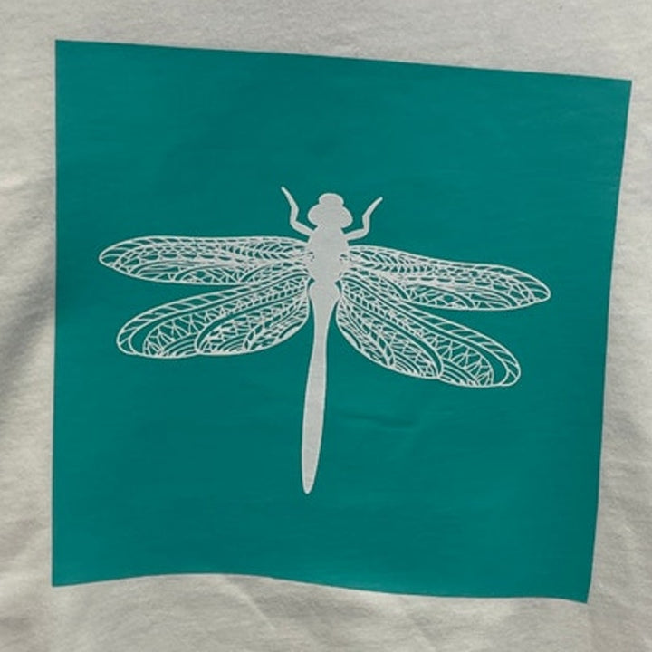 New Hand Printed Upcycled Youth Kids Medium Dragonfly Short Sleeve Tee Shirt