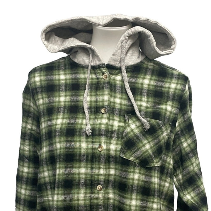 New Time and Tru Womens Small Long Sleeve Plaid Flannel Cotton Blend Hoodie