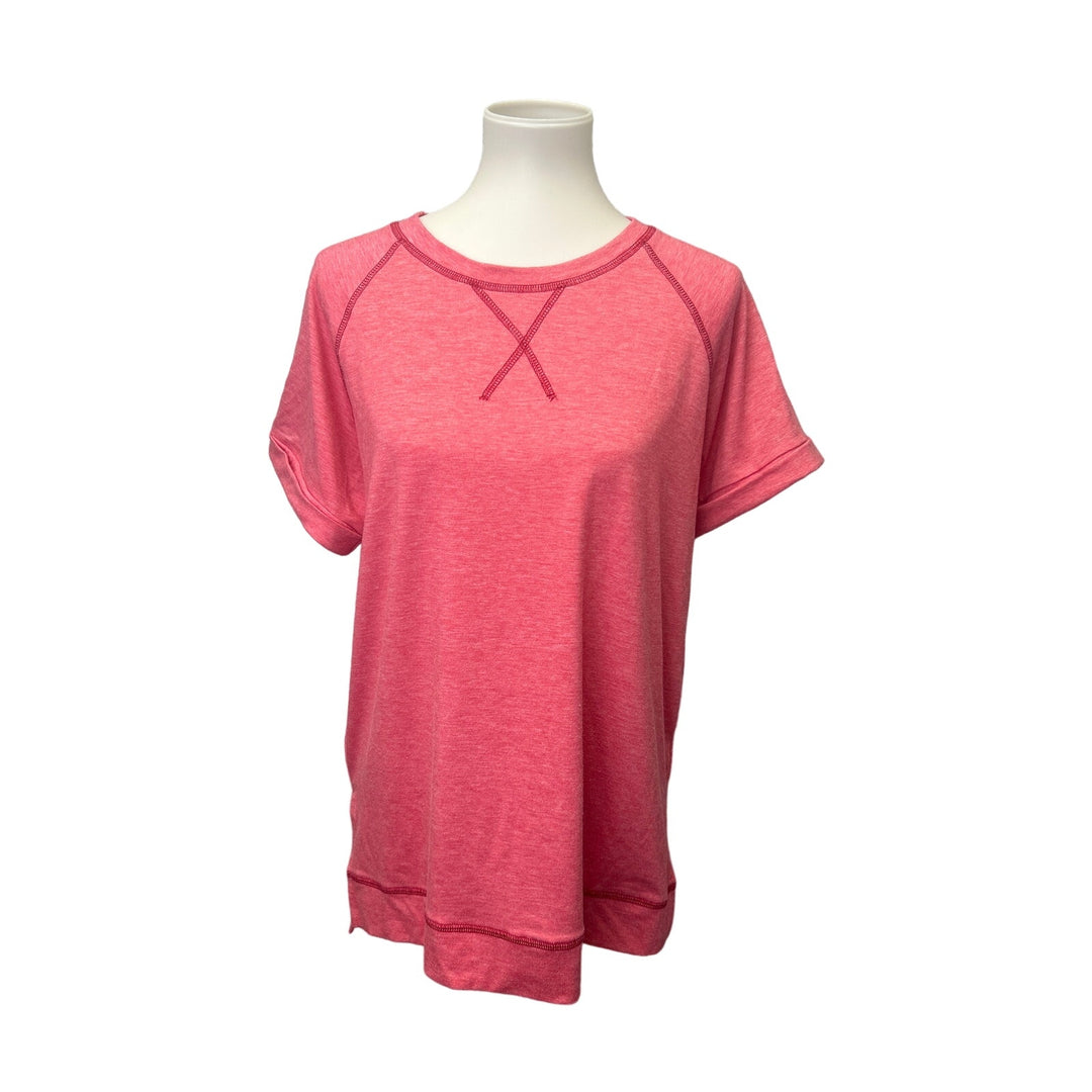 Lot of 2 Womens Large Short Sleeve Polyester Rayon Blend Crew Neck Tee Shirts