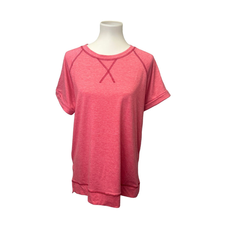 Lot of 2 Womens Large Short Sleeve Polyester Rayon Blend Crew Neck Tee Shirts