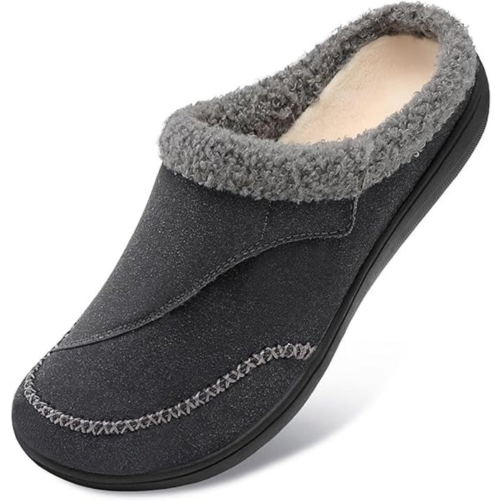 LeIsfIt Mens Size 11 Gray Slide On Memory Foam Hook Loop Adjustable Slippers