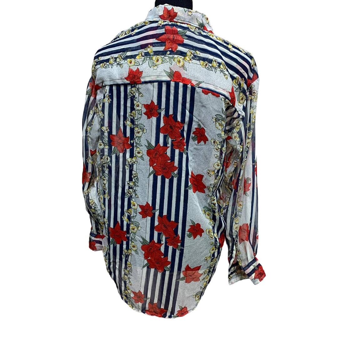 Vintage Karan Kollection Small Sheer Button Up Polyester Long Sleeve Blouse