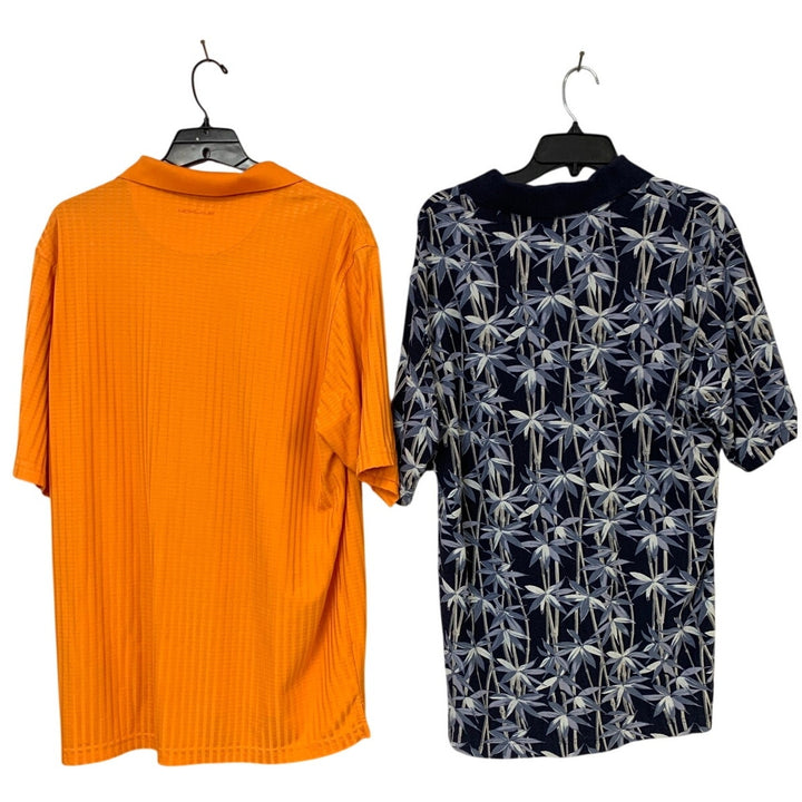 Lot of 2 Nicklaus Golf Arrow Mens Large Orange Floral Short Sleeve Polo Shirts