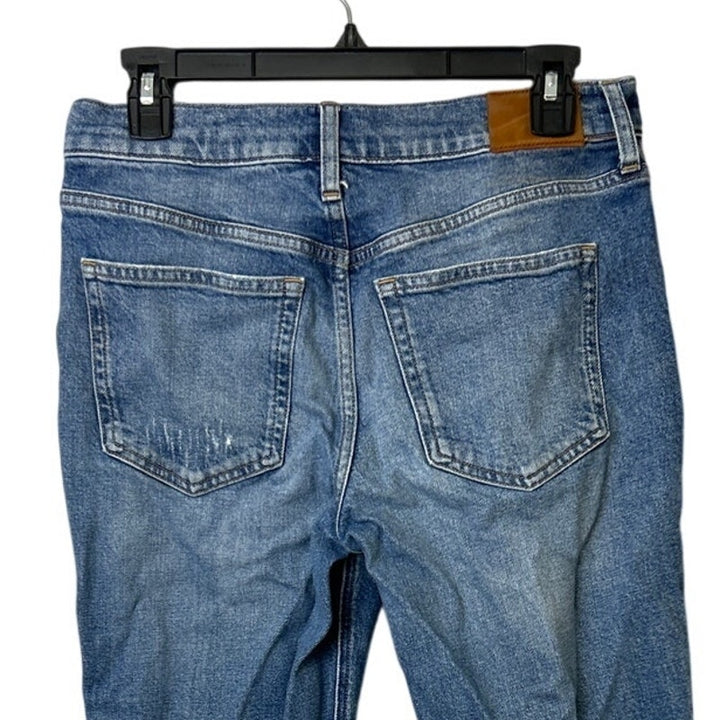 Re-Imagined J Crew Womens 28 Petite Classic Straight Distressed Denim Blue Capri