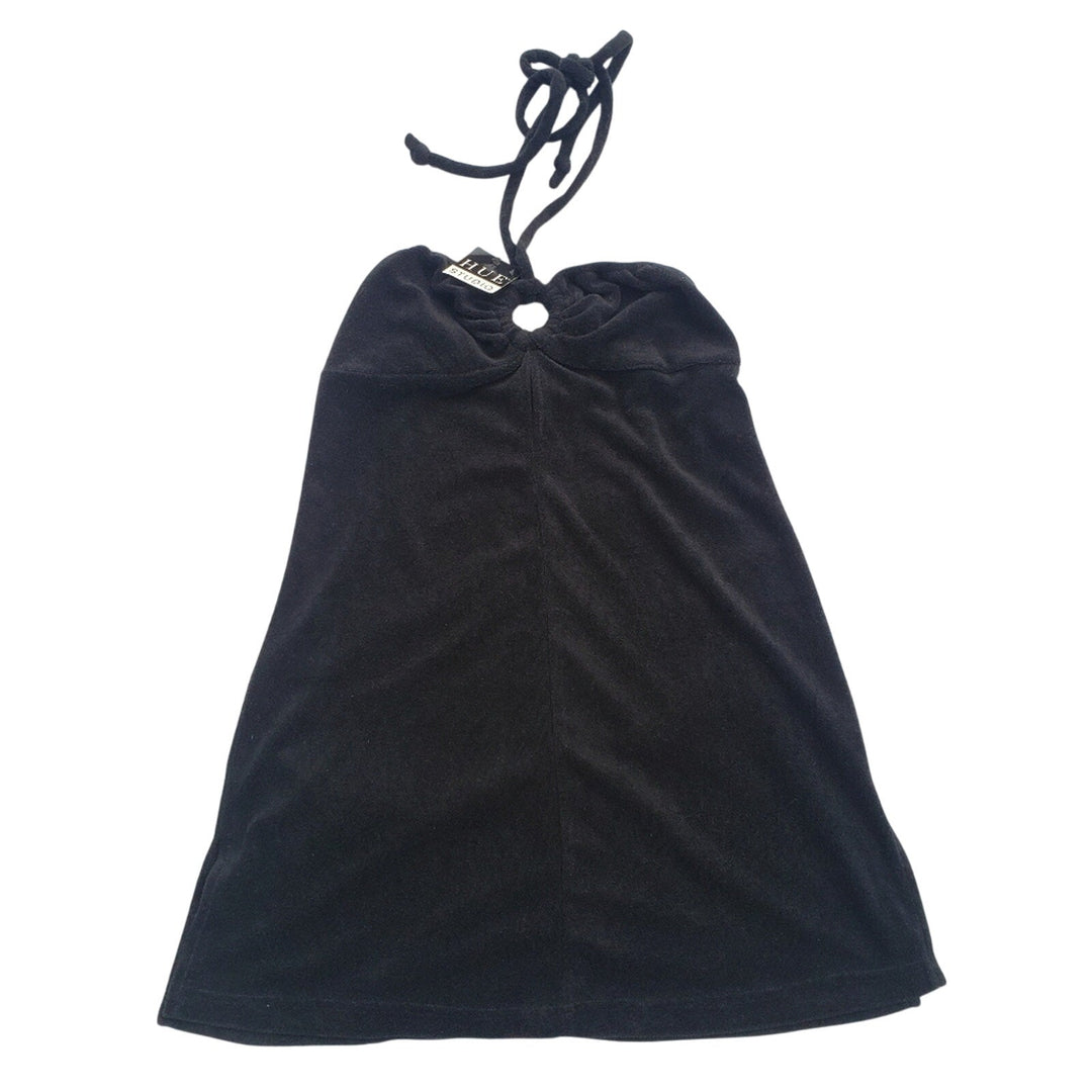 NWT New Hue Studio Echo Womens Medium Black Terry Cloth Halter Swimsuit Cover Up