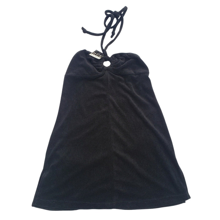 NWT New Hue Studio Echo Womens Medium Black Terry Cloth Halter Swimsuit Cover Up
