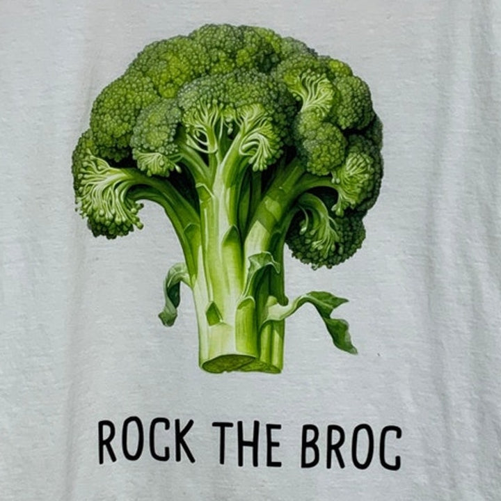 New Hand Printed Adult Large Rock the Broc Broccoli Veggie Short Sleeve T Shirt