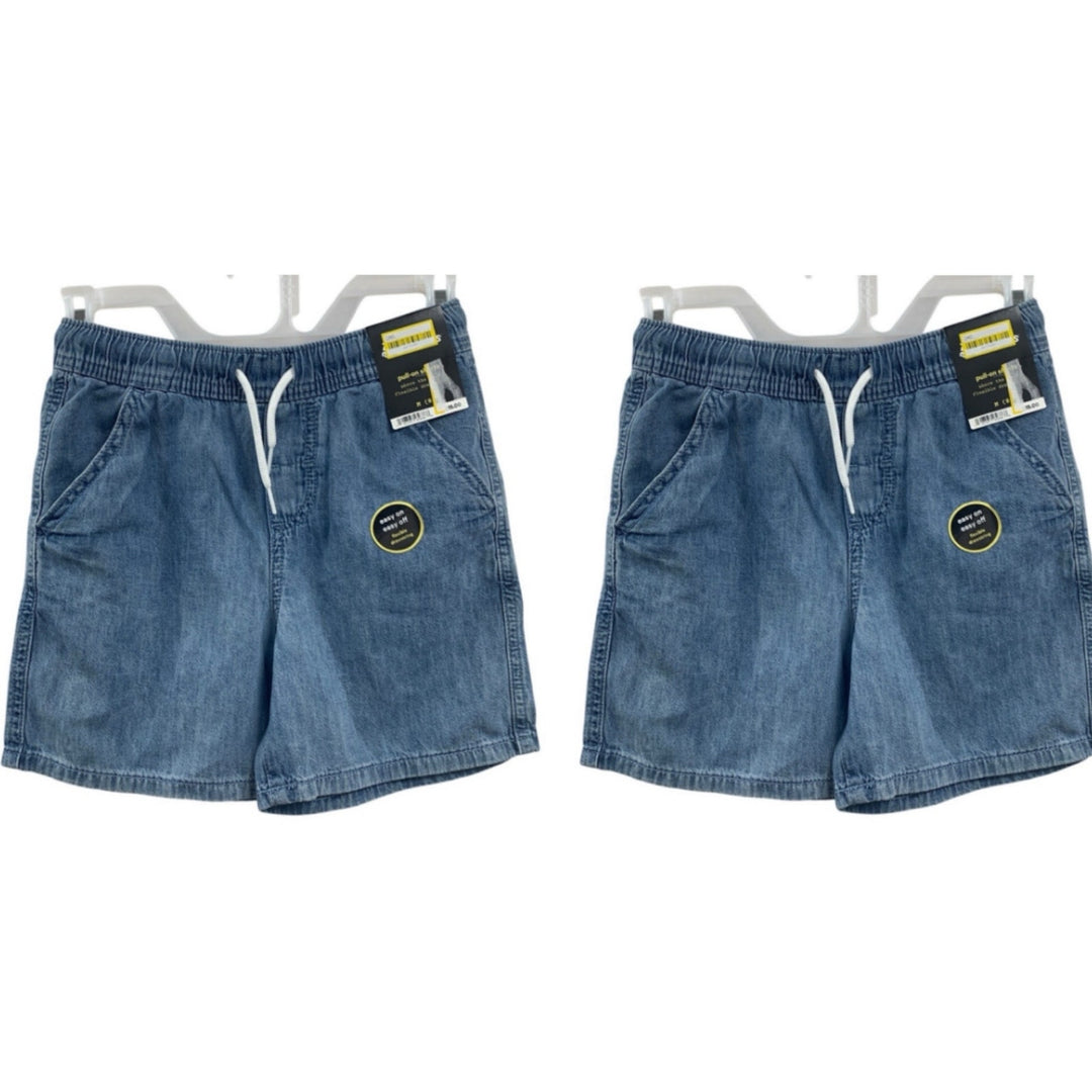 2 New Cat &amp; Jack Kids Small (6/7) 100% Cotton Denim Jean Pull On Elastic Shorts