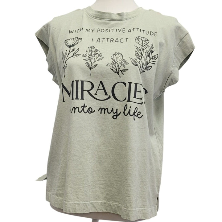 Hand Printed Upcycled Womens Medium With My Positive Attitude Miracles Tee Shirt