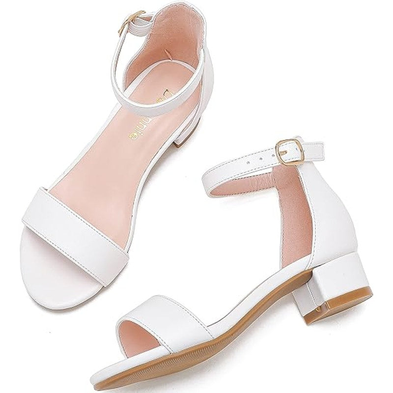 New Dufannie Girls Size 2 White Open Toe Ankle Strap Heels Sandal Wedding Shoes