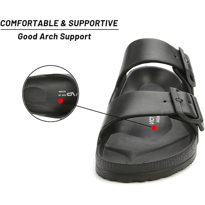 New Vict Popu Womens 8.5 Black EVA Adjustable Buckle Strap Slide Sandal Shoes