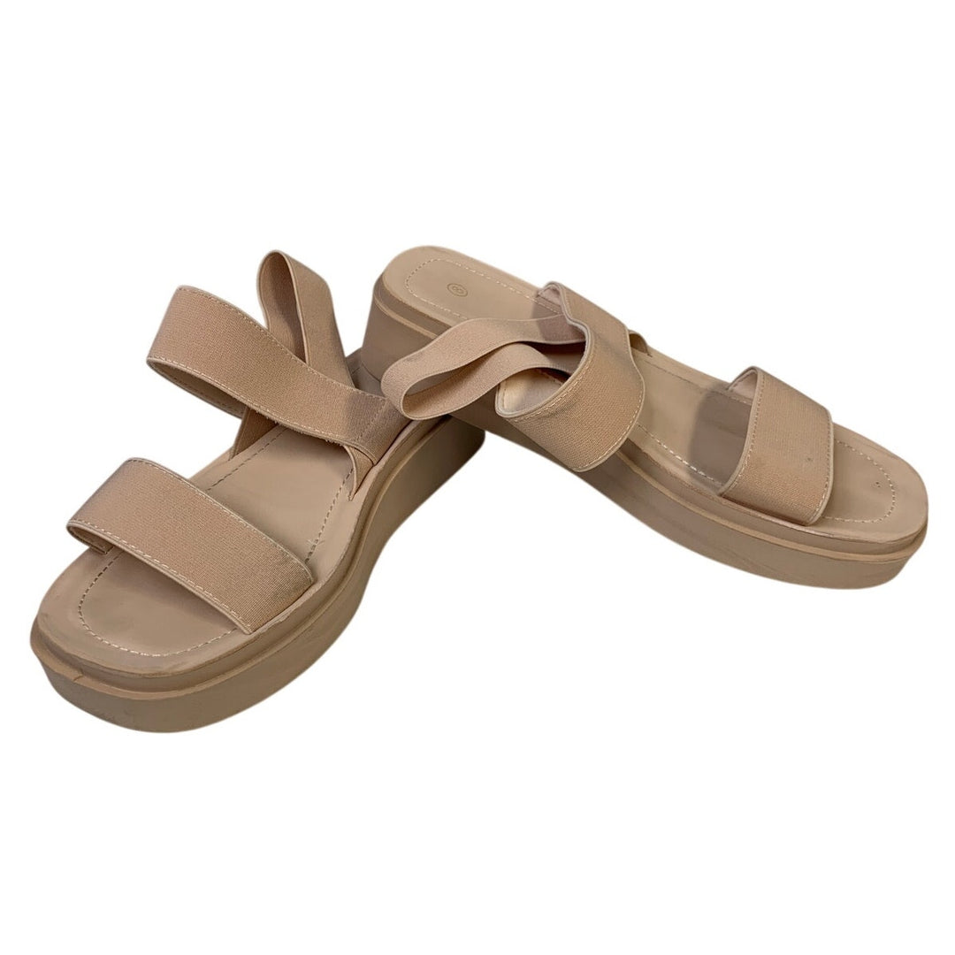 Womens Size 8 Beige 1.25" Platform Sandal Open Round Toe Slip On Summer Shoes
