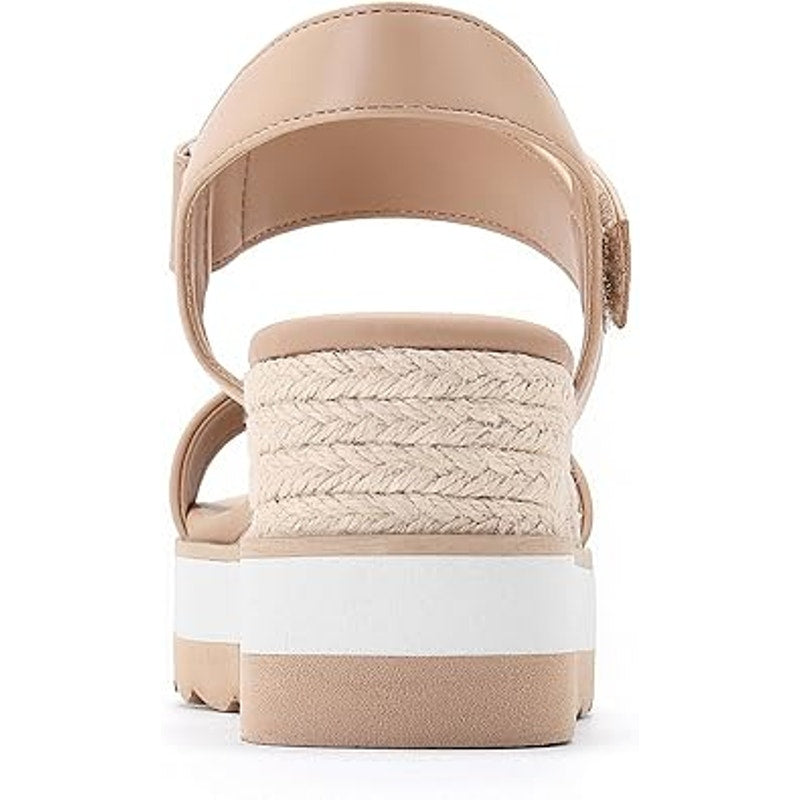 Athlefit Womens Size 6.5 Tan Hook Loop 2.5" Platform Open Toe Espadrille Sandals