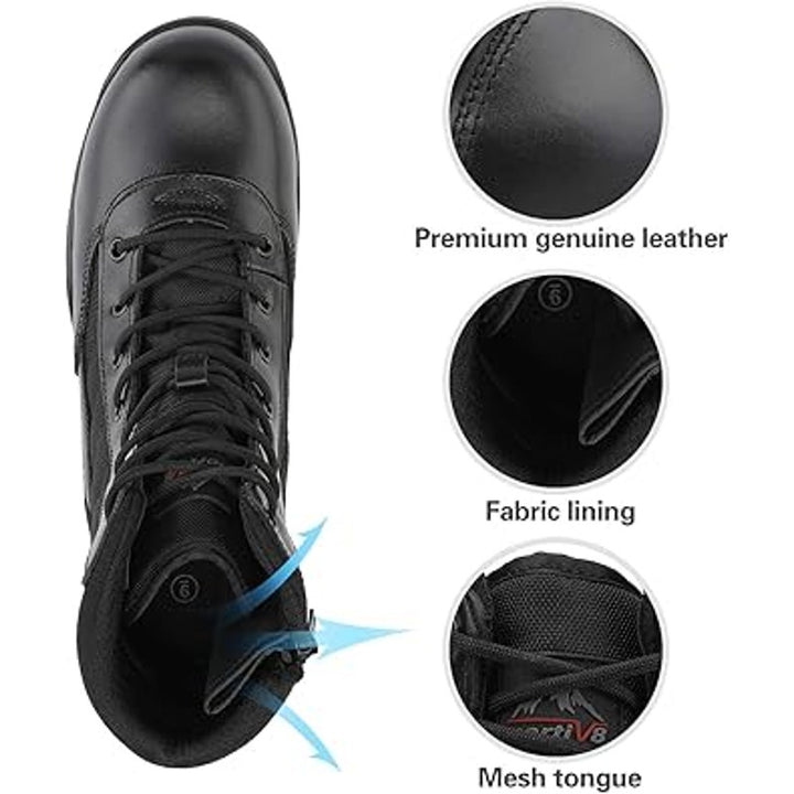 New Nortiv8 Men Size 12 Black Leather Zip Lace Up Military Tactical Boots w Flaw
