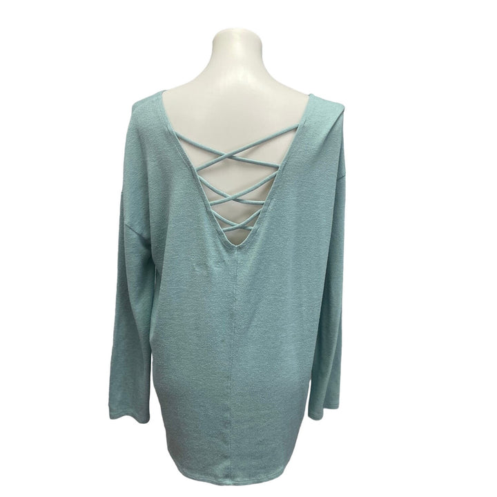 Flirtitude Active Womens Large Long Sleeve Scoop Neck Criss Cross Back Blouse