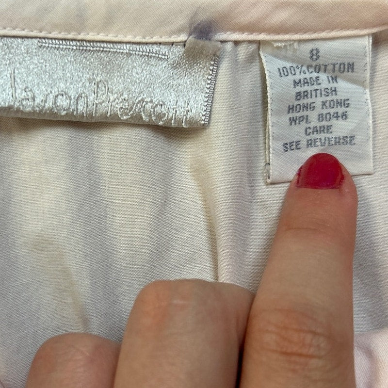 Vintage Jason Prescott Womens Size 8 100% Cotton Lacy Collar Pearl Button Shirt