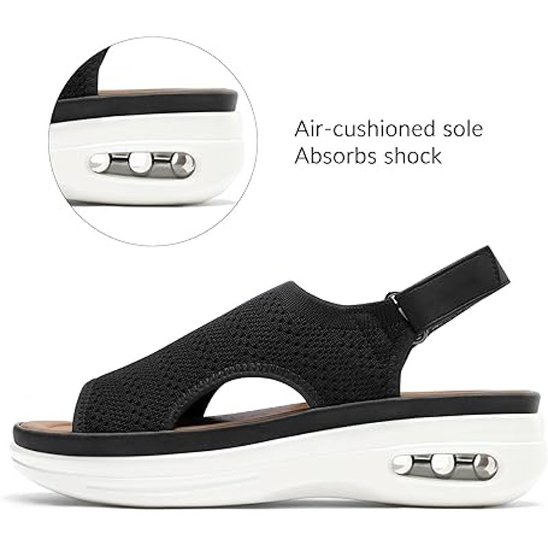 Mysoft Womens 7 Black Air Cushion Support Slingback Peep Toe Platform Shoes