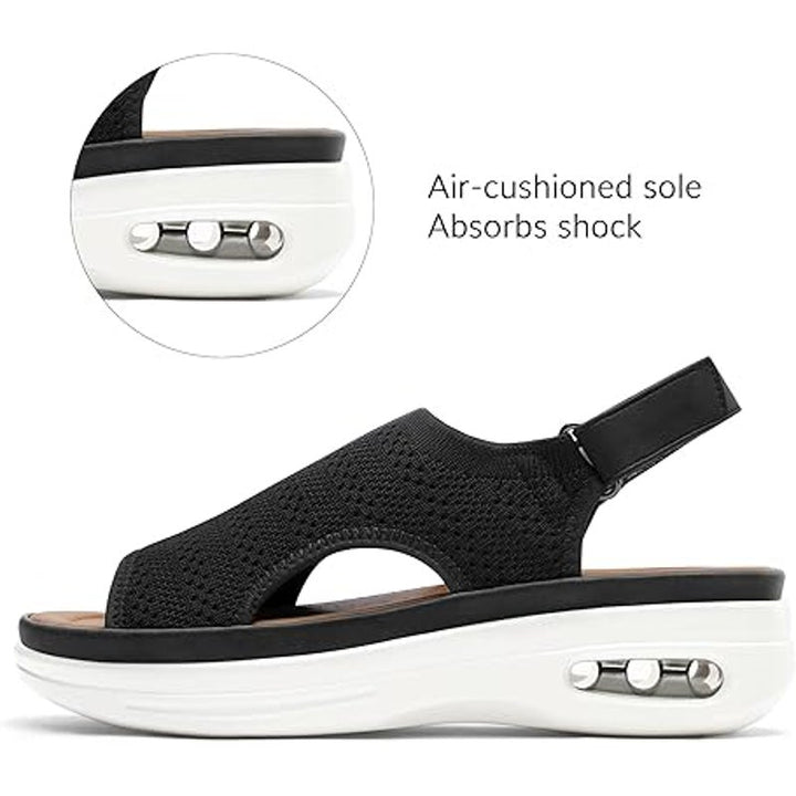Mysoft Womens 7 Black Air Cushion Support Slingback Peep Toe Platform Shoes