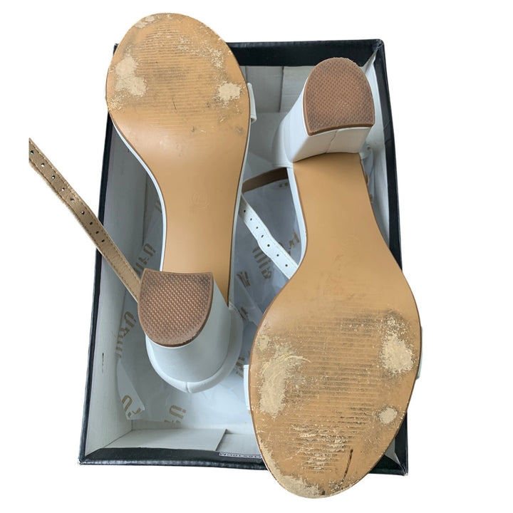 Idifu Womens 7.5 White 3" Block Heels Ankle Strap Open Toe Sandals Wedding Shoes