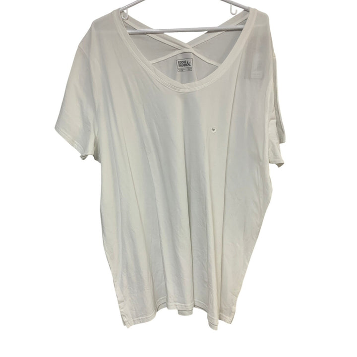 2 New Eddie Bauer Womens 2XLT 2X Tall Stretch Cotton White Tempo Tee Shirts