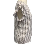 Worthington Womens Medium Keyhole Front Ruffled Short Sleeve Career Blouse Top