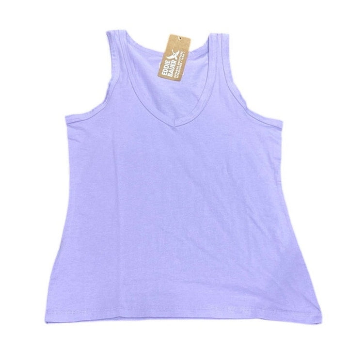 New Eddie Bauer Womens Iris Purple Sleeveless Stretch Cotton V-Neck Tank Top