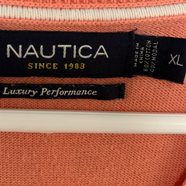 Lot of 2 Nautica Mens XL Green Pink PolyCotton Long Sleeve V Neck Knit Sweaters