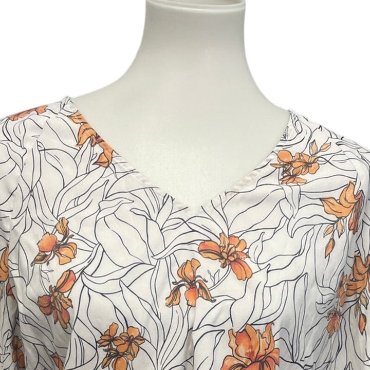 Worthington Womens Medium Elastic Wrist Long Sleeve Lightweight Floral Blouse