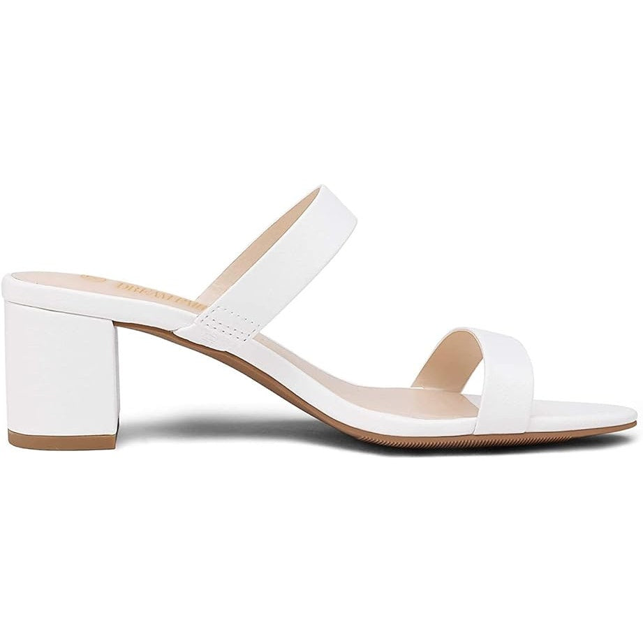 Dream Pairs Womens Size 9 White Open Toe 2.5" Chunky Block Heels Slide On Shoes