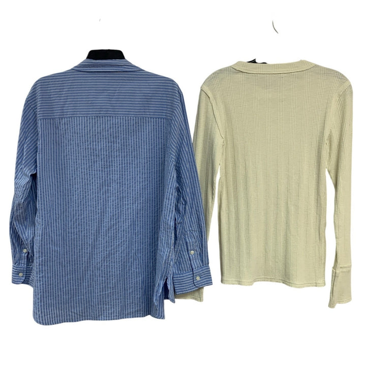 2 New Aerie Womens Small Long Sleeve Striped Button Up Shirt Ribbed Tops