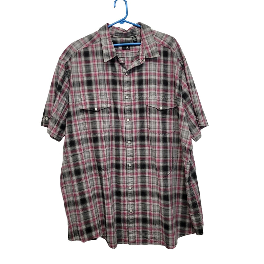 J Forrar Mens 3XL 100% Cotton Short Sleeve Plaid Pearl Snap Up Western Shirt