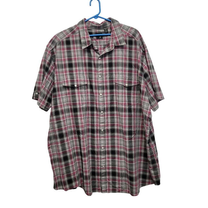 J Forrar Mens 3XL 100% Cotton Short Sleeve Plaid Pearl Snap Up Western Shirt