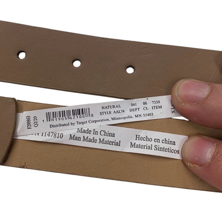 NWT A New Day Womens XL Natural Tan Faux Leather Gold Buckle Fashion Belt