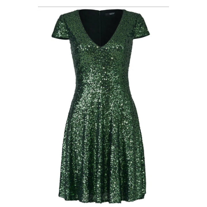 Badgley Mischka Size 8 Green Emerald Sequin Natasha Short Sleeve Mini Dress
