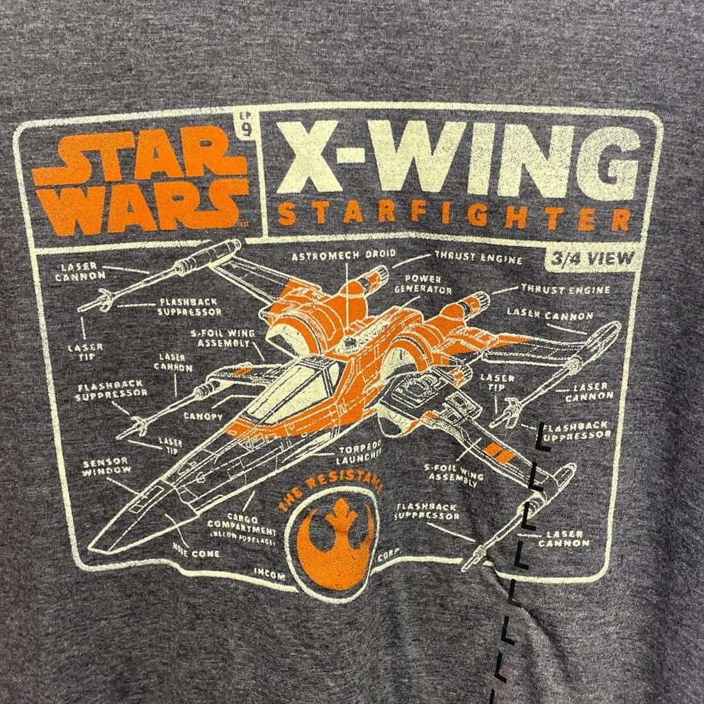 New Star Wars Mens Large X-Wing Starfighter Specs Cotton Blend Short Sleeve Tee